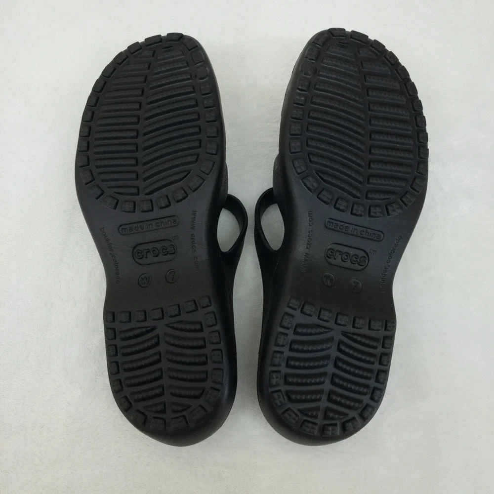 Crocs Meleen Slides Sandals Womens 7 Black Grey Comfort Lightweight Strappy